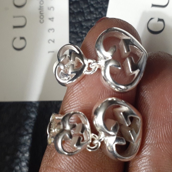 GUCCI STERLING SILVER HEART LOGO EARRINGS NIB - Picture 2 of 8